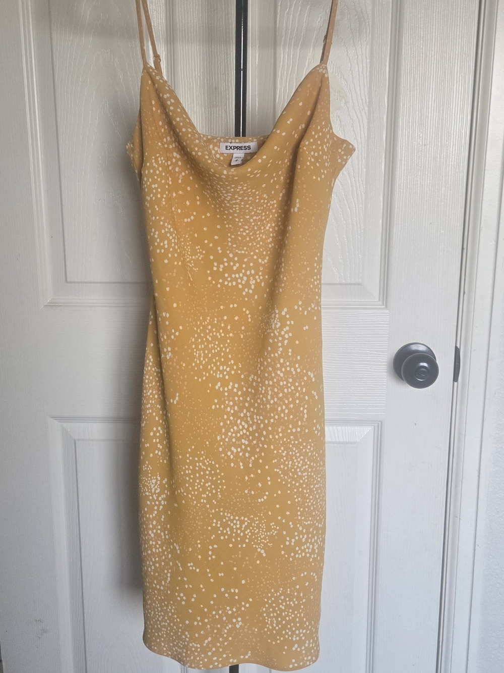 Express Yellow Spotted Slip Midi Dress